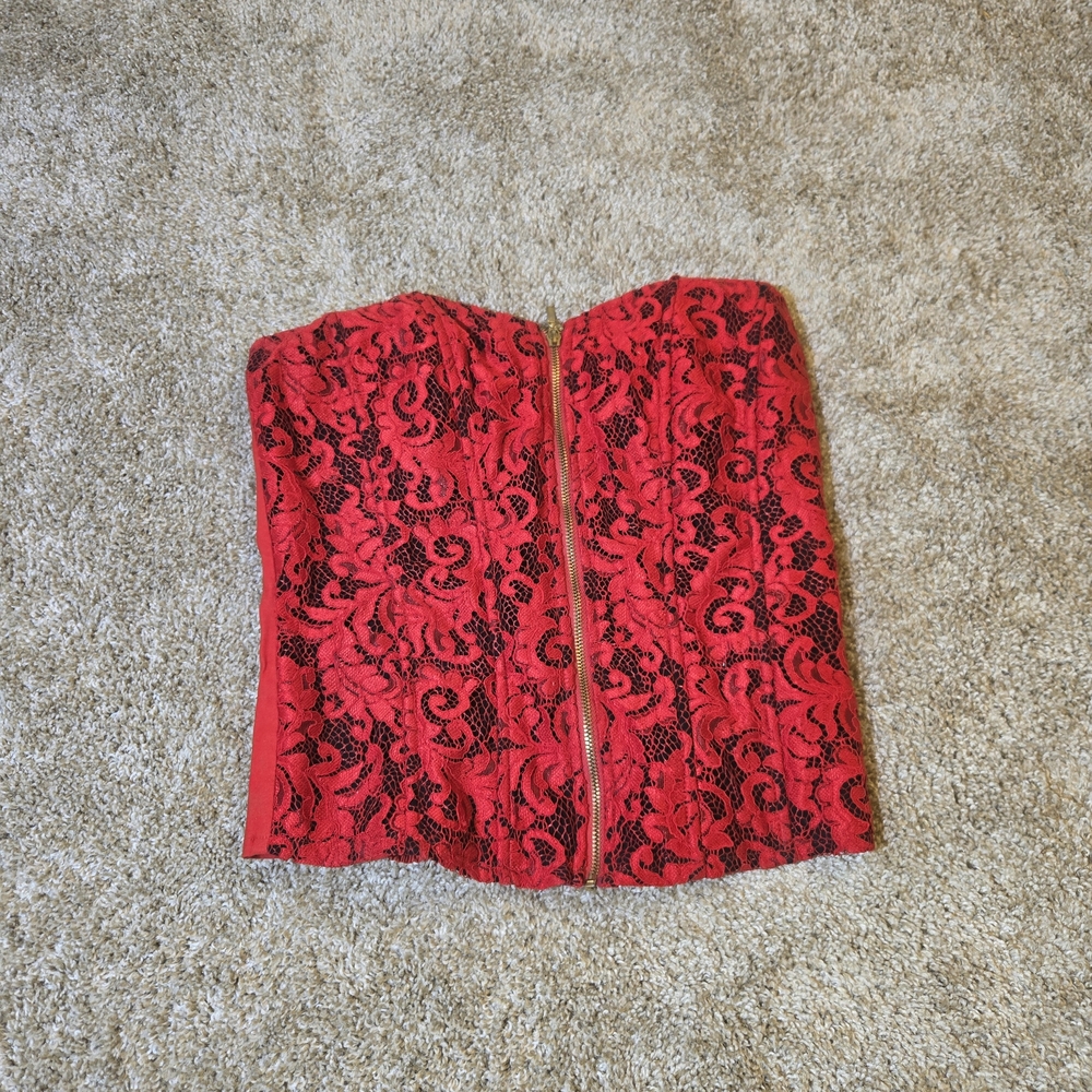Fashion to Figure Red Lace Corset Top 2X Gold Zipper